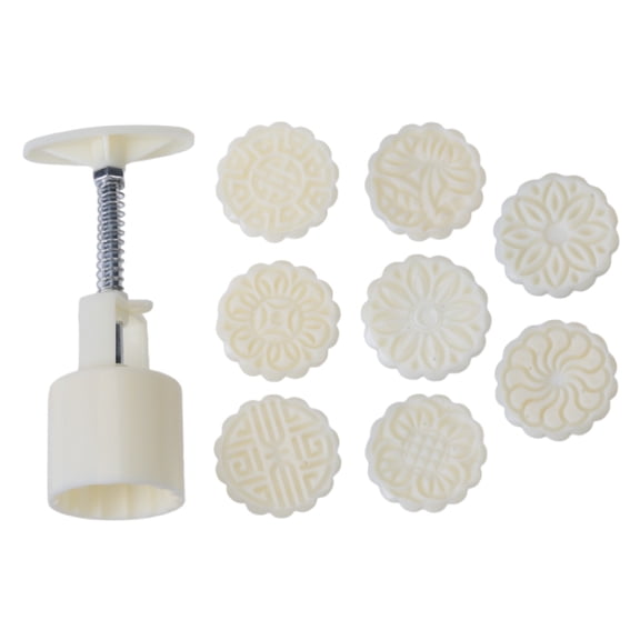 Necvior 50g Mooncake Barrel Mold with 8pcs Flower Stamps Hand Press Moon Cake Pastry Mould DIY Bakeware Mid-autumn Festival