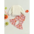 thumbnail image 4 of Wassery Toddler Baby Girls Halloween Outfits Set 6M 12M 18M 2T 3T 4T Infant 2Pcs Fall Winter Clothes Long Sleeve Letters Print Sweatshirt Pumpkin Print Flare Pants, 4 of 9