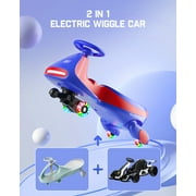 FanttikRide N7 Pro Electric Wiggle Car, Rechargeable Battery, 2-Speed, Anti-Rollover, Flashing Wheels, Bluetooth, Kids Car for Ages 3+, 150 lbs, Blue