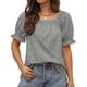 thumbnail image 1 of Camiseta de manga soplada para mujer, color puro, suelta, suave, agradable a la piel, blusa de manga corta de moda para trabajo de oficina al aire libre, 1 of 6