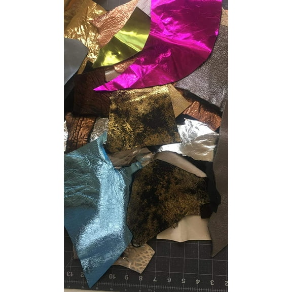 ALM - Metallic Embossed and Printed Leather Scraps | Small & Medium Pieces | 7-8 Square Feet Cowhide Lambskin Remnants for Crafts, Earrings, Jewelry More Than 15 Pieces ONE (1) Pound