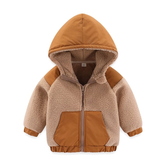 Children Boy Girl Long Sleeve Color Block Jacket Hoods Outerwear for Kid Fleece Lined Sherpa Velour Casual Thermal Fuzzy Outerwear