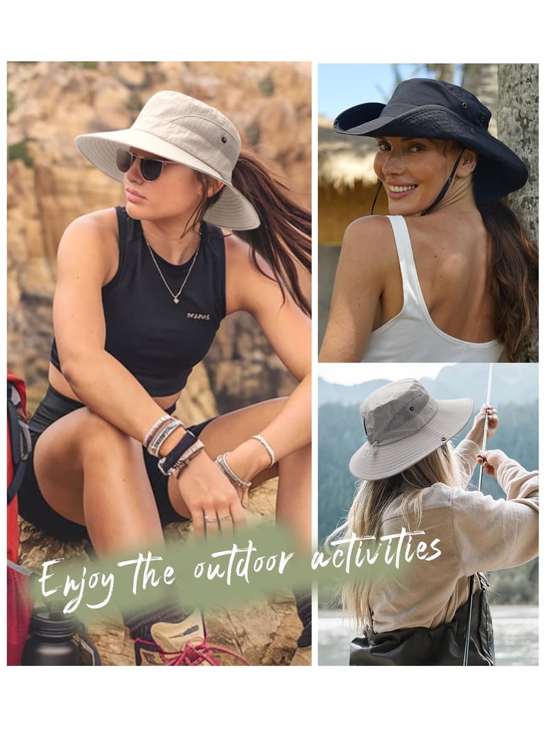 Wide Brim Sun Hat with Ponytail Hole UPF 80+ Packable Cowboy FURTALK Wide Brim Sun Hat with Ponytail Hole for Women UPF  main image 2