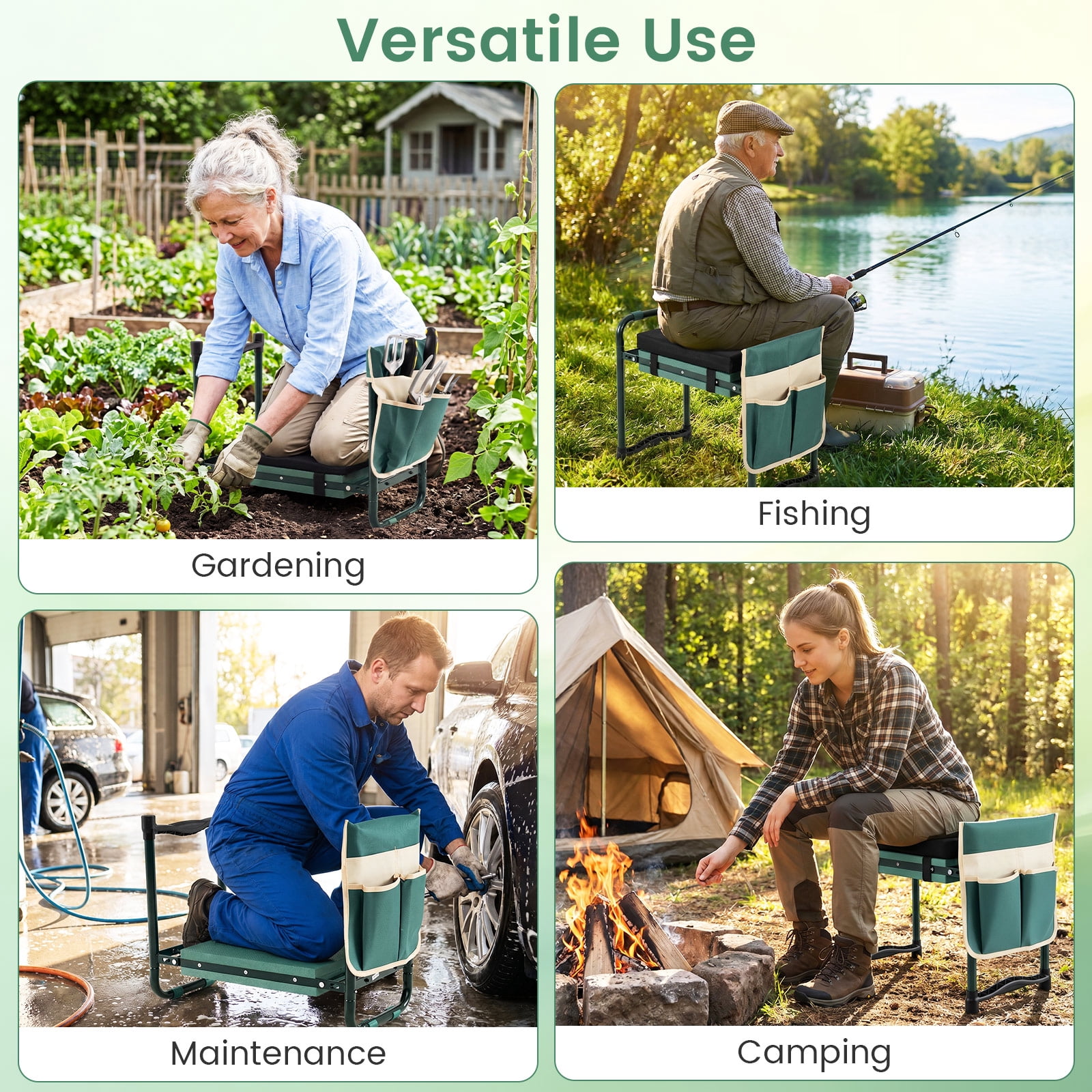 Costway Garden Kneeler and Seat, Foldable Gardening Stool with Wide EVA Foam Padding Green