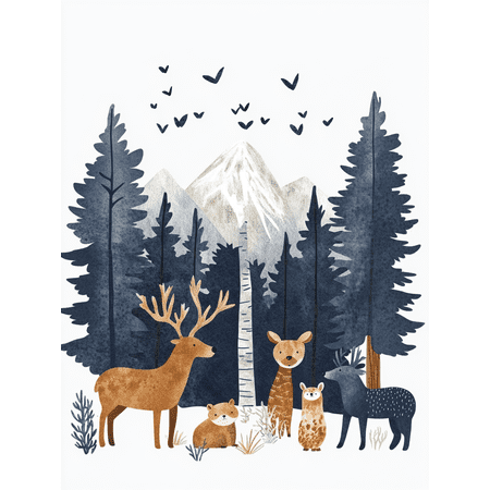 Forest Animals Wall Art/Canvas Print, Suitable for Living Room, Bedroom, Office, Nursery, and Gallery Wall Decoration.