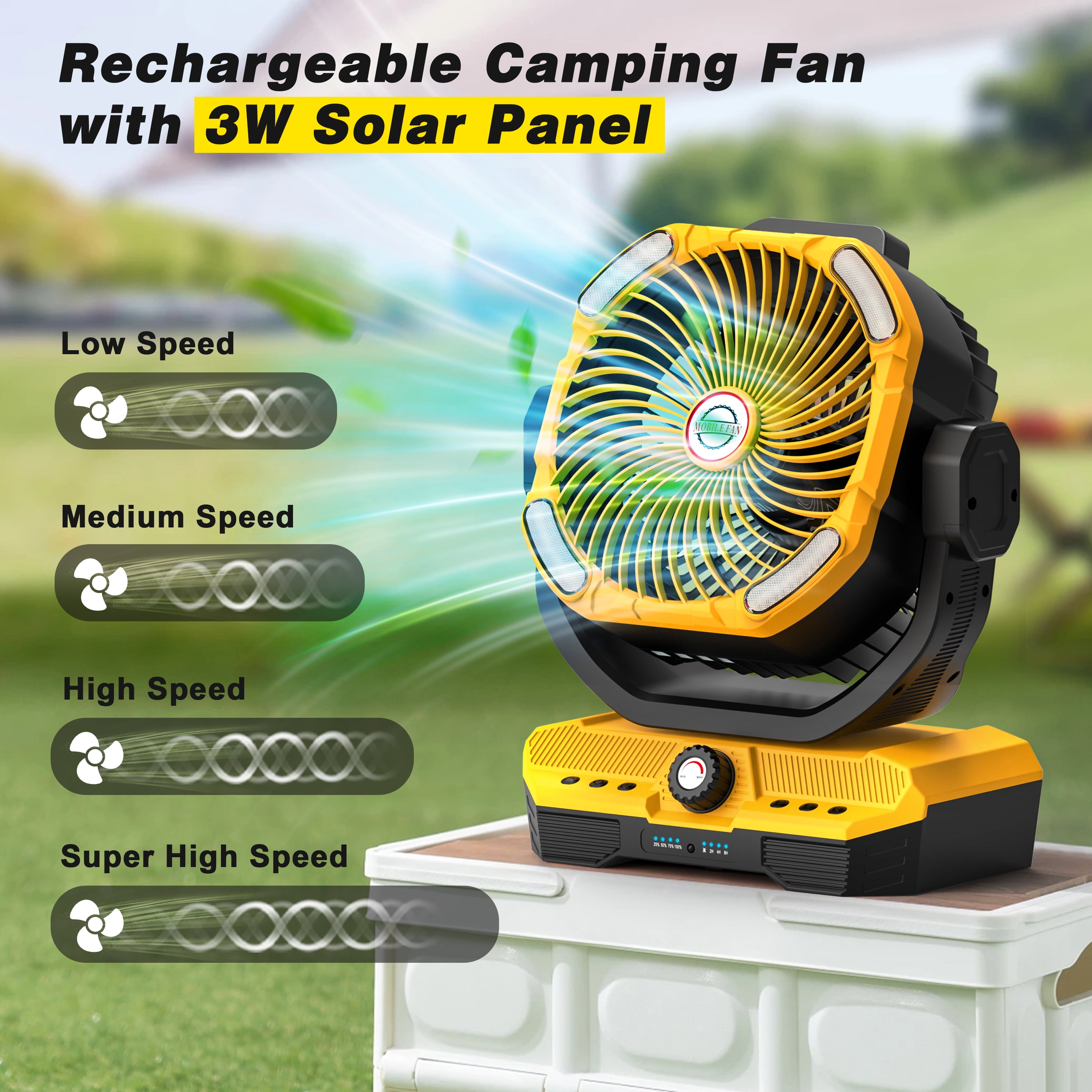 40000mAh Portable Camping Fan with LED Lantern - Rechargeable USB Battery-Powered Fan, 12V High-Power Cooling for Indoor/Outdoor, Tent, Emergency Light & Charging Station, Outdoor Activities