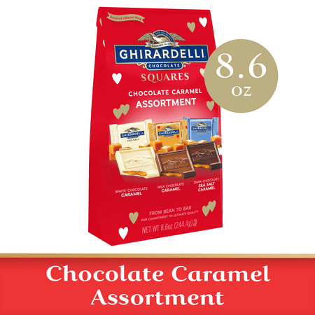 GHIRARDELLI Chocolate Caramel Squares Assortment, Chocolate Squares for Valentines, 8.6 OZ Bag