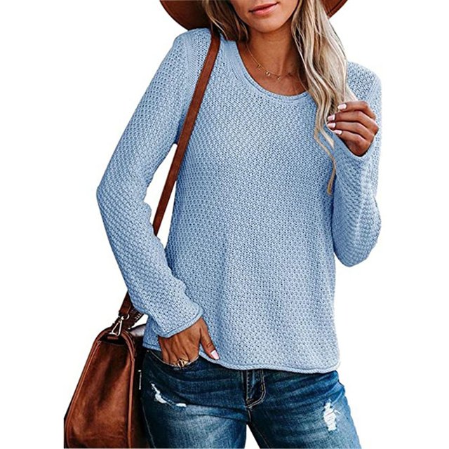 Qertyioot Pulls-overs for Femmes, Pull à Col Rond à Manches Longues pour Femmes