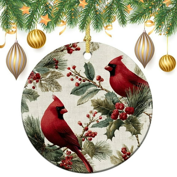 Christmas Ornament Red Cardinals And Berries Ceramic Double Sided Tree Xmas Ornament Cartoon Bird Best Gifts for Christmas Ornament Xmas Present