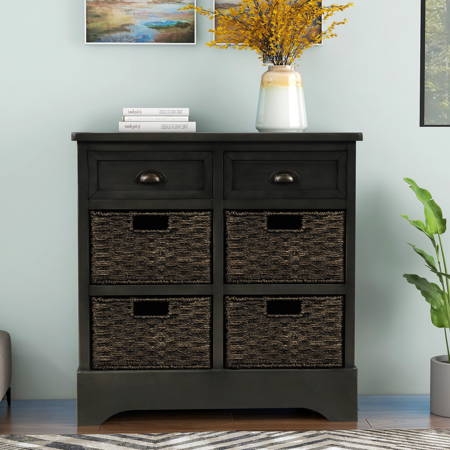 Storage Cabinet with Drawers, Modern Farmhouse Wooden Sideboard Storage