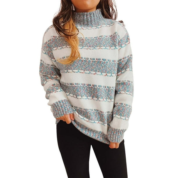 Gibobby SuéTer Para Mujer Suéter tipo a con cuello semi para mujer(Azul claro,XG)