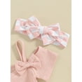 thumbnail image 6 of Suealasg Baby Girls Summer Flare Pants Outfits Short Sleeve 3D Bow Romper + Elastic Waist Flare Pants + Checkboard Headband Toddler Newborn Girls Summer 2 Piece Set, 6 of 9
