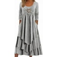 thumbnail image 1 of Spring Dresses for Women Casual 3/4 Sleeve Long Dress Fit and Flare A Line Basic Beach Vacation Work Maxi Dress 2025, 1 of 4