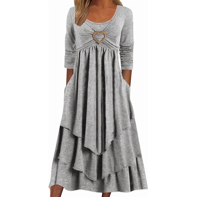 Spring Dresses for Women Casual 3/4 Sleeve Long Dress Fit and Flare A Line Basic Beach Vacation Work Maxi Dress 2025