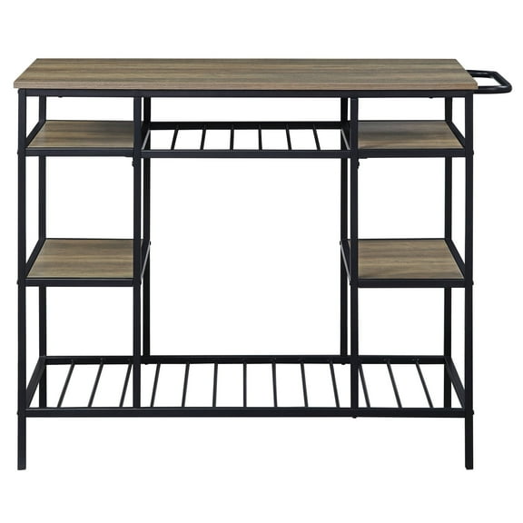 Newboti Furniture Rustic Oak and Black Kitchen Island with Open Shelving 27281
