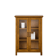 Elegant Home Fashions Logan Weathered Oak Floor Cabinet with Two Glass Doors