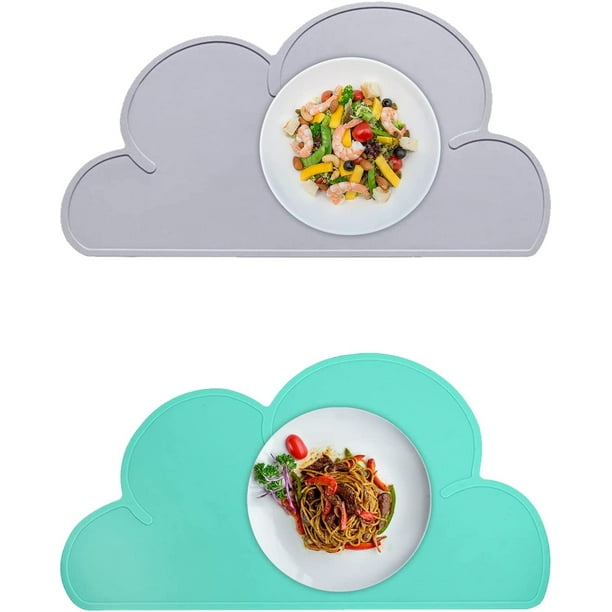 ERQVHQV 2 manteles individuales con forma de nube, manteles individuales de silicona con forma de nube, manteles individuales de silicona antideslizantes para niños, hogar, vajilla al aire libre, jardín de infantes, gris, verde oso de fresa Electrónica