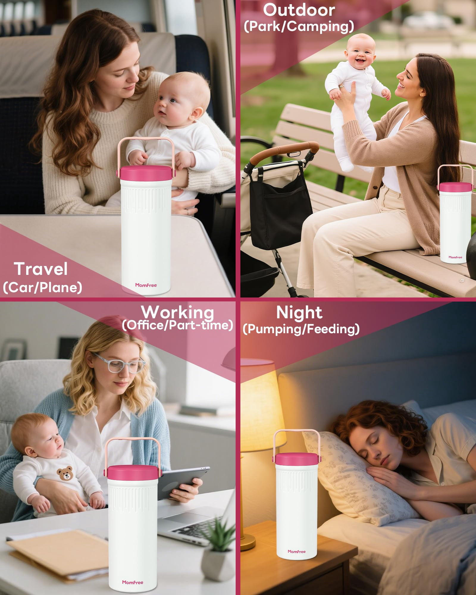 Momfree 22oz Portable Breast Milk Cooler, 24H 360° Continuous Cooling, Stainless Steel Breastmilk Chiller with 2 BPA-Free Bottles for Travel
