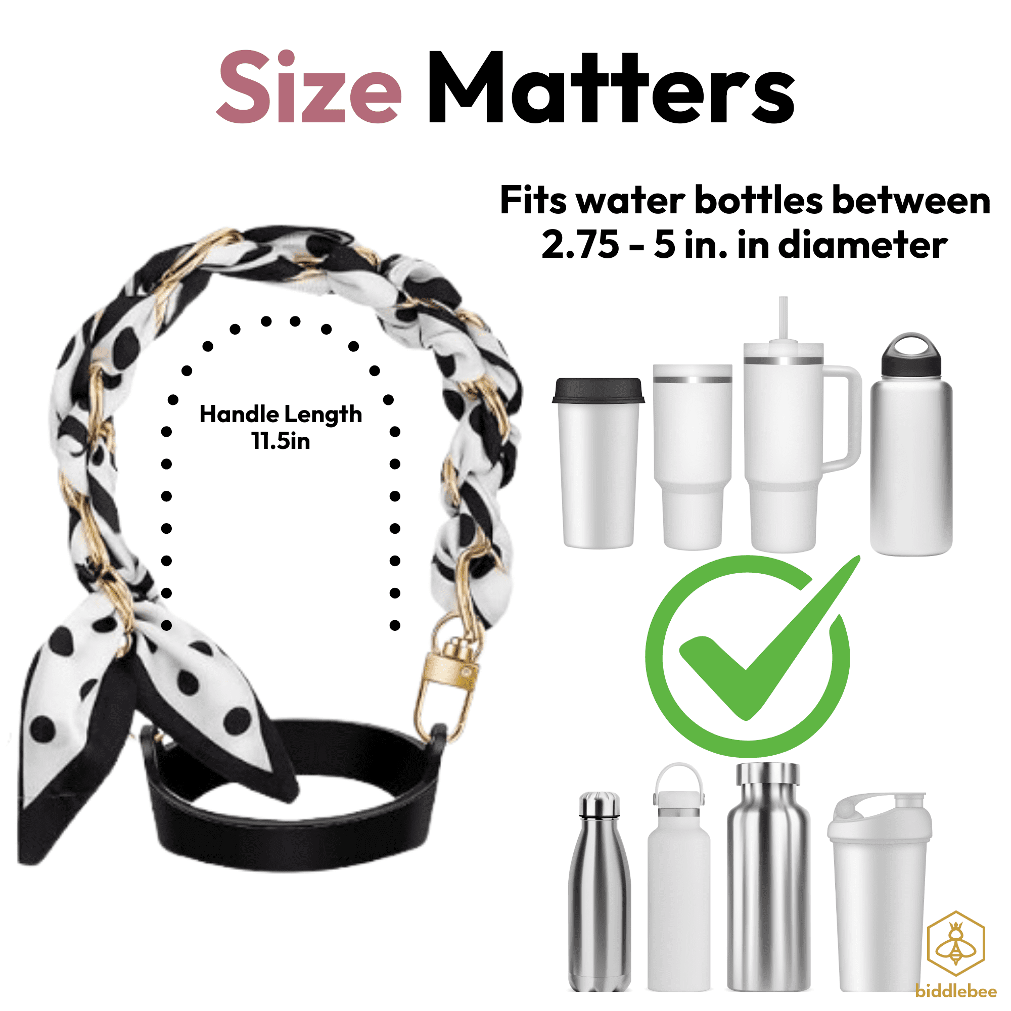 Biddlebee Tumbler Accessory Set with Water Bottle Handle, Straw Topper