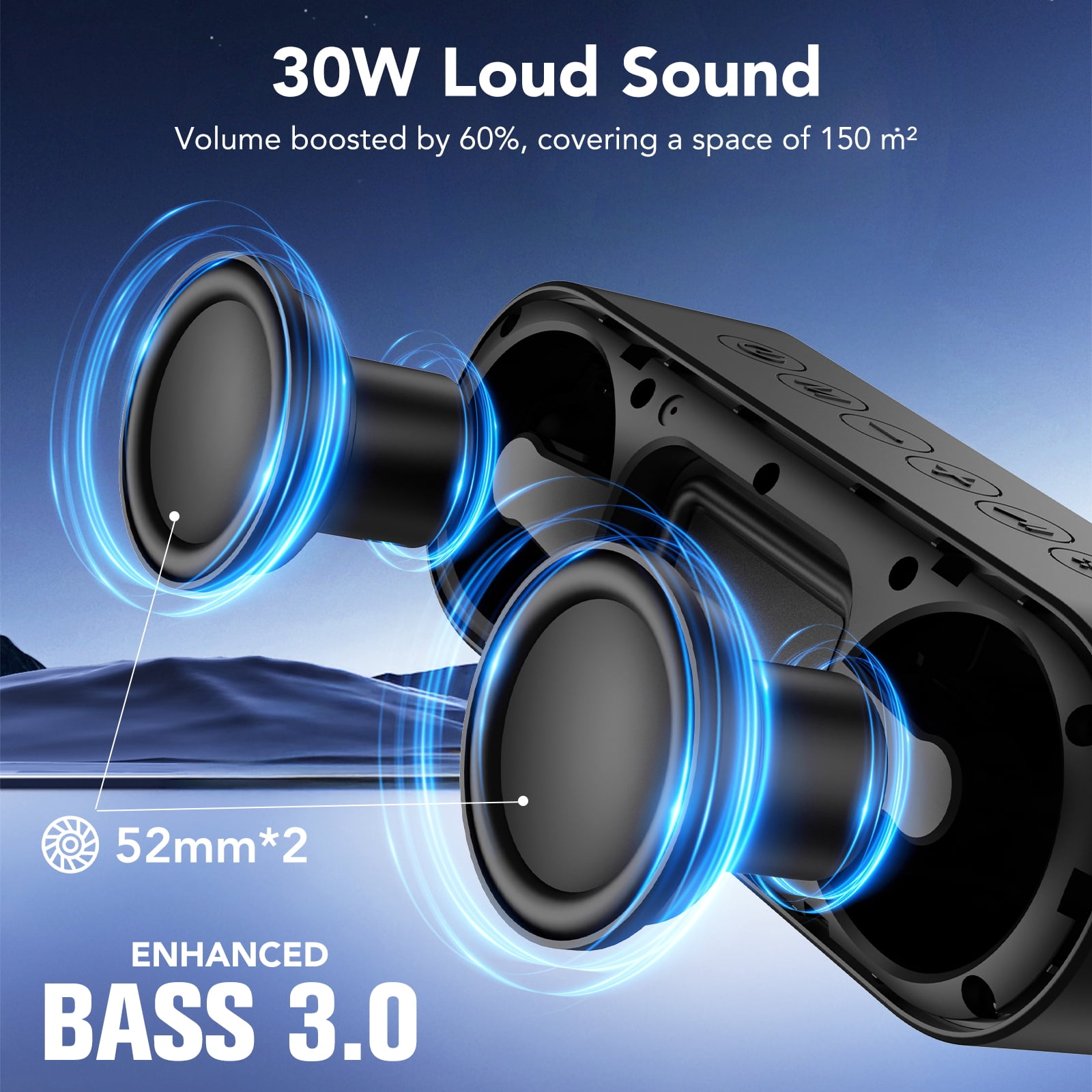 Portable Bluetooth Speaker IPX7 Waterproof, 30W HD Stereo Sound Wireless Speaker Bluetooth 5.4, Deep Bass, 30H Playtime, TWS Pairing, 6 RGB lights, Speakers for Home/Party/Outdoor, Gift Ideas