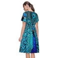 thumbnail image 2 of Horeoi Beautiful Blue Peacock Print Women's Short Sleeve Dress Breathable Polyester-Spandex All-Over Print A-Line Side Pockets Elastic Waist, 2 of 6