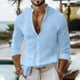 thumbnail image 1 of pstuiky camisas de manga larga para hombre, Camisa informal de manga larga con cuello alto y bolsillos para hombre, con botones y color liso Tops casuales para hombres xxl, 1 of 8