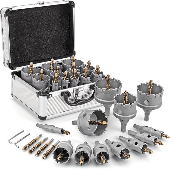 20pcs Heavy-Duty TCT Carbide Hole Saw Kit, Professional Drill Bit Set with Titanium Pilot Bits & L-Wrenches, for Stainless Steel, Metal, Iron, Aluminum, for Contractors & DIY