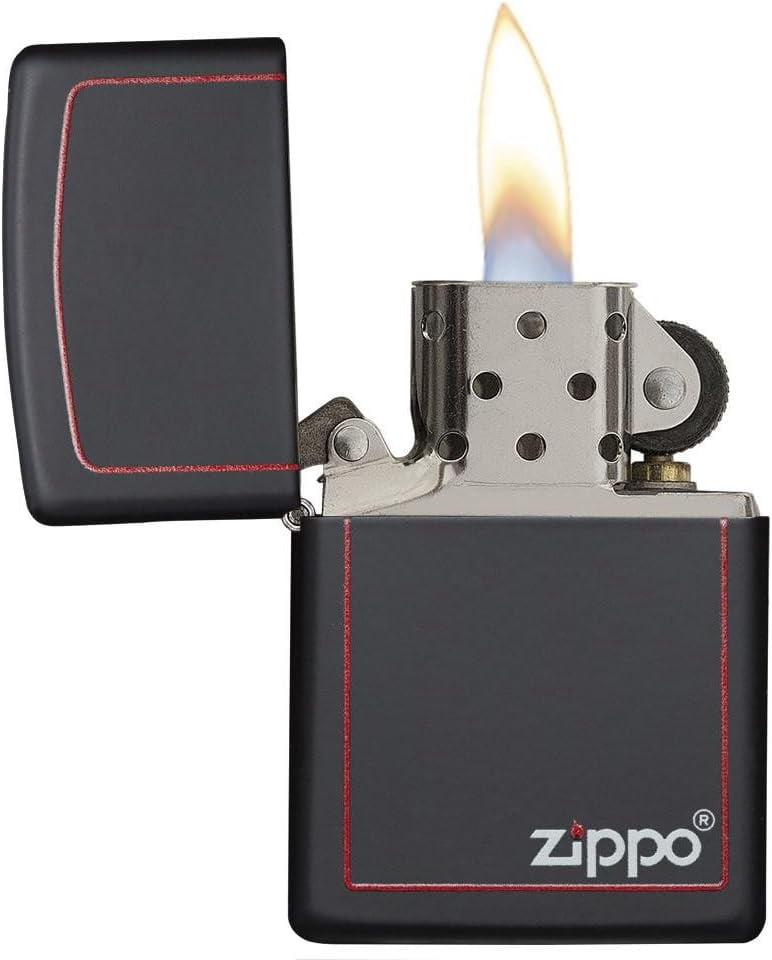 Zippo Lighter - Personalized Message Engraved Customized Black Matte Color Windproof Lighter Red Border Logo #218ZB