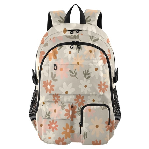 DIXRUYEE Flower Pattern Backpack for School 14”Laptop Compatible with Reflective Safety Strips