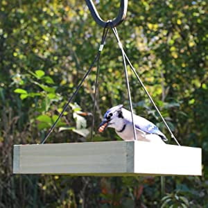 Eactive Premium Cedar Platform Tray Bird Feeder with Removable Rust-Free Tray and Cable, all Season Bird Feeder