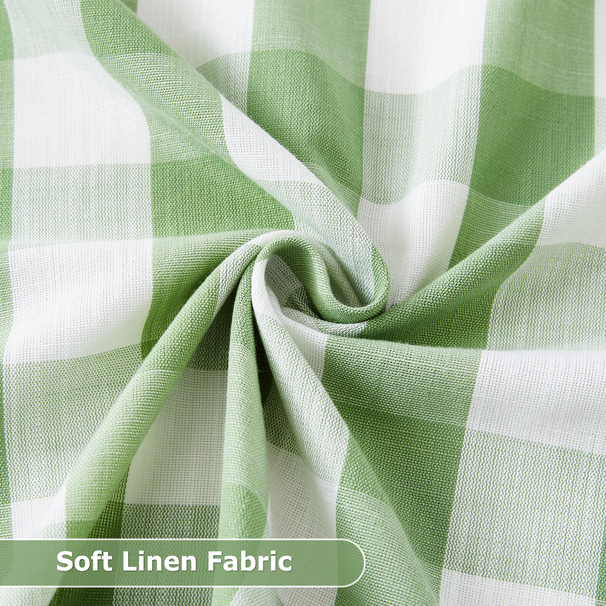 Flowpartex 2 Pieces Buffalo Check Semi Sheer Curtain Panels Green and White Plaid Textured Curtains Drapery, 40"Wx84"L Farmhouse Grommet Top Window Drapes for Living Room Bedroom