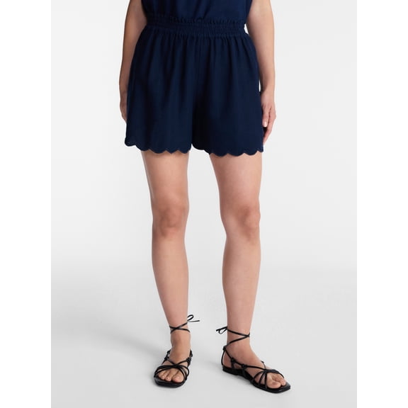 Time and Tru Women's Linen Blend Shorts with Scalloped Hem, Sizes XS-XXXL