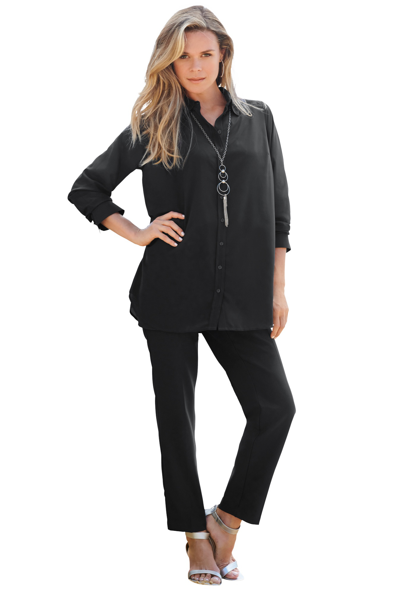 Roaman's Women's Plus Size Big Shirt Sheer Button Down Tunic