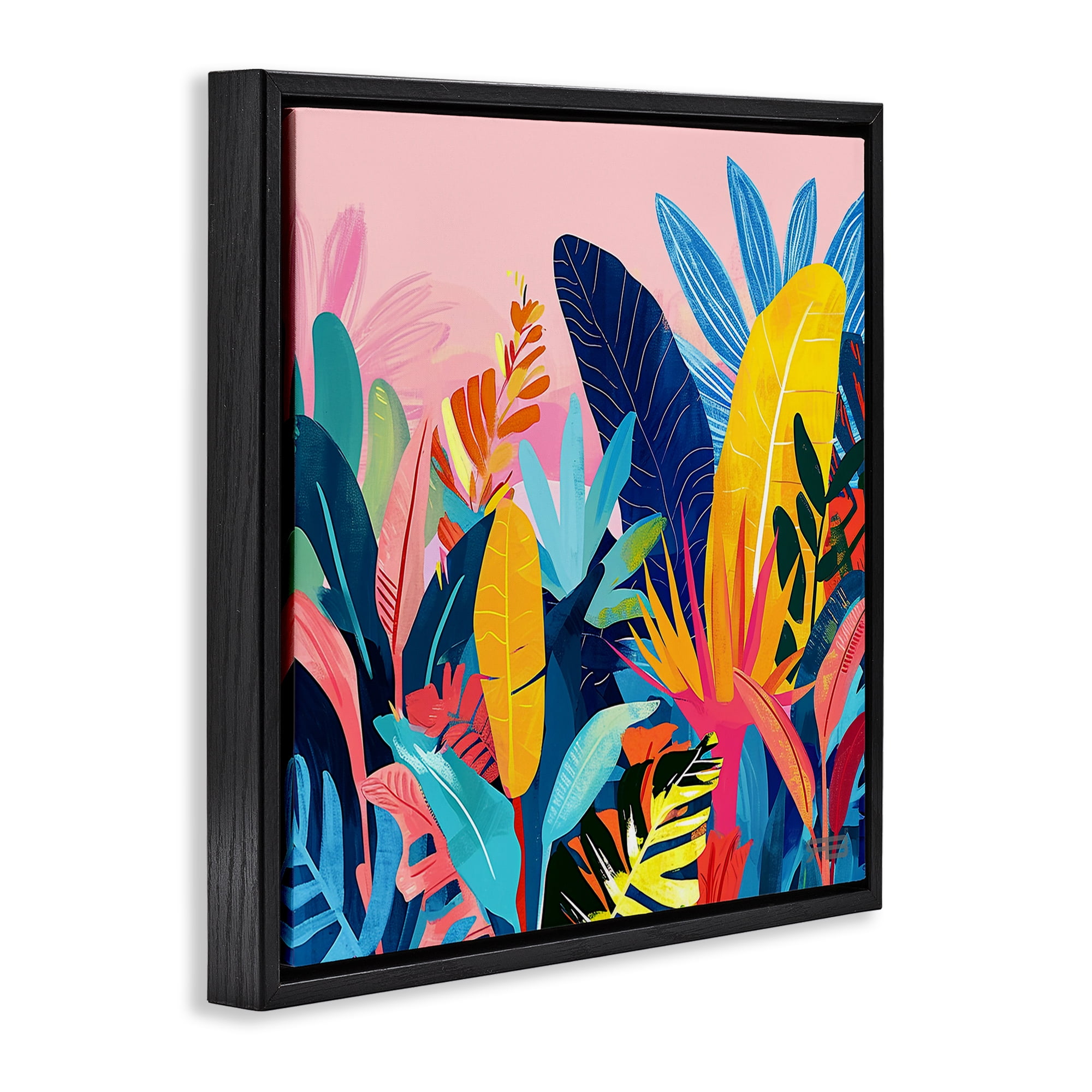 Stupell Industries Bold Tropical Jungle Leaves Botanical & Floral Painting Black Floater Framed Canvas Art Print Wall Art, 25 x 25