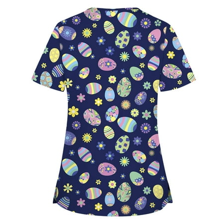 

LWZWM Women s Carer Tops Working Uniform Short Sleeve Carer Top Casual Scrub Tops for Women V Neck Blouse Easter Day Shirt Bunny T Shirt Multicolor M