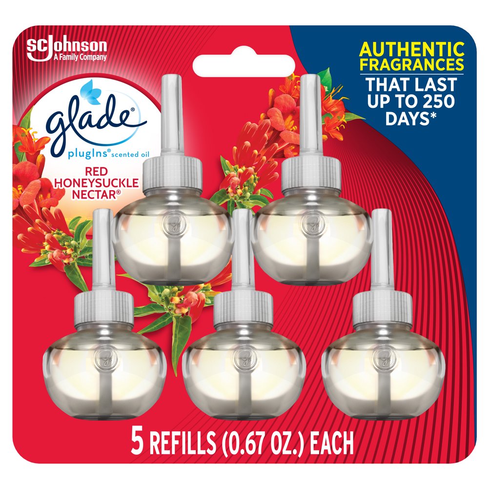 Glade PlugIns Refill 5 CT, Red Honeysuckle Nectar, 3.35 FL. OZ. Total