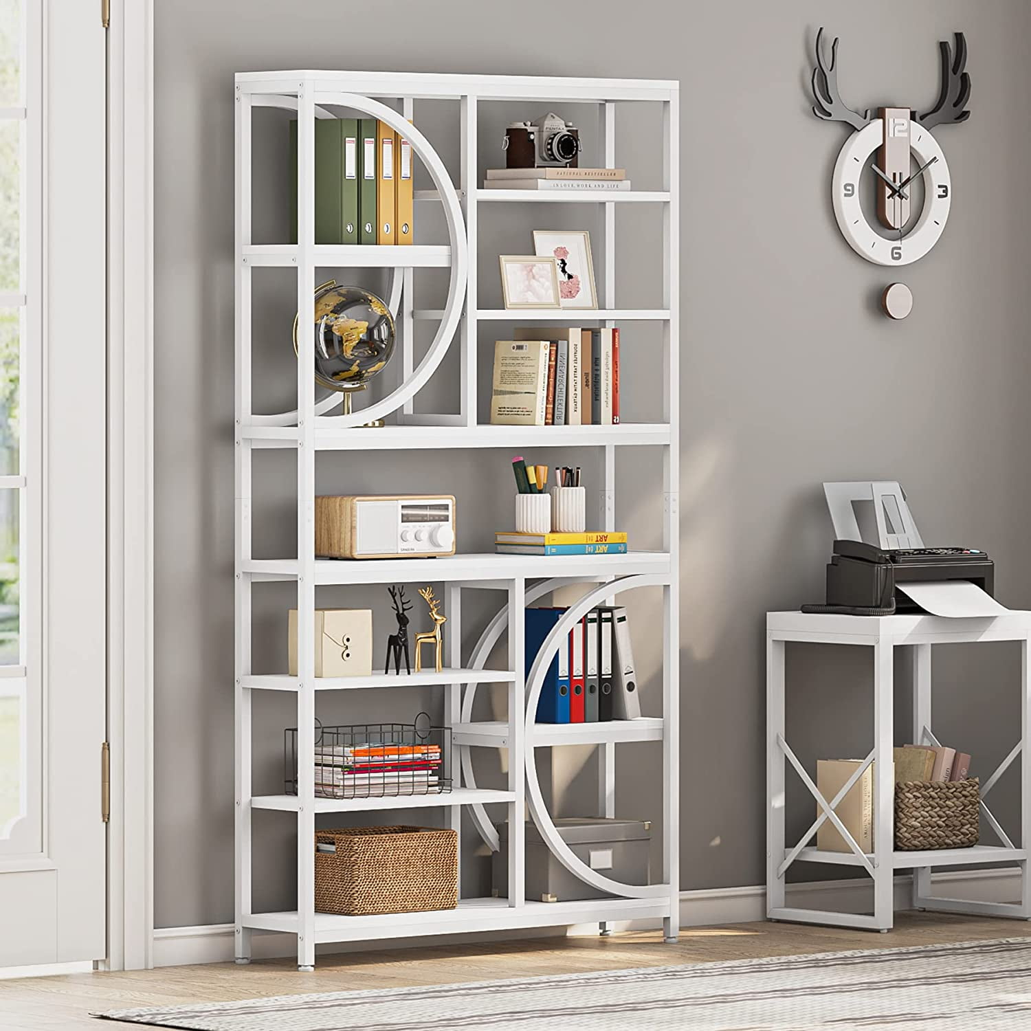 White Bookcase 8-tier Bookshelf 8 Open Shelves for Storing and Display <div  class=aod_buynow></div>– Inhomelivings