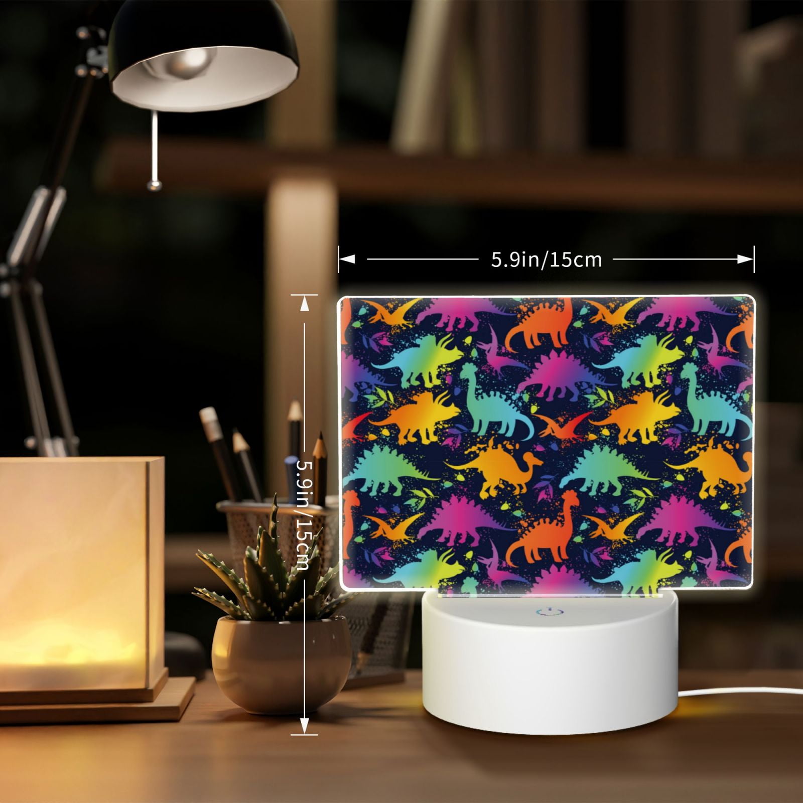 Kdxio Colorful Dinosaur Rectangular Acrylic Night Light Acrylic Sleep Night Light Friend Gifts for Birthday Gifts for Women Teens Boys Girls