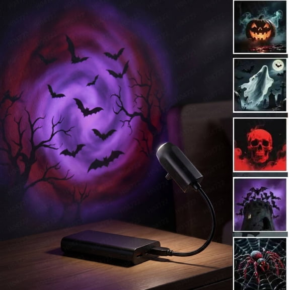 Plug and Play HD Star Projector Halloween, 2026 New Spooky Pattern Projector | USB Flexible Design, Star Projector for Bedroom Ceiling Halloween Decorations(6 Films)