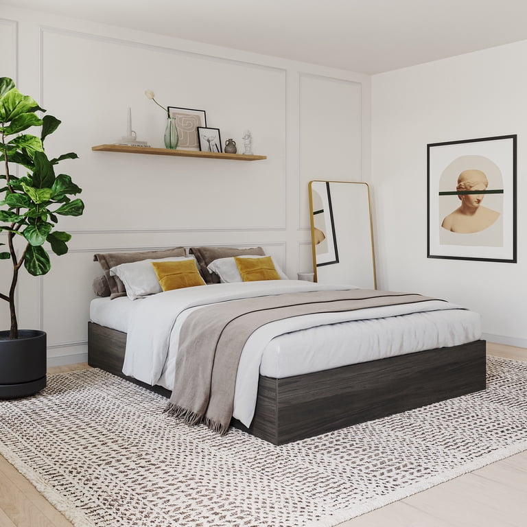 Nexera Full Size Storage Wood Bed Frame with 3 Drawers, Bark Gray