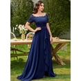 thumbnail image 5 of Blue Floral Lace Boat Neck Chiffon Maxi Dress With Ruffle High-Low Hem, 5 of 29