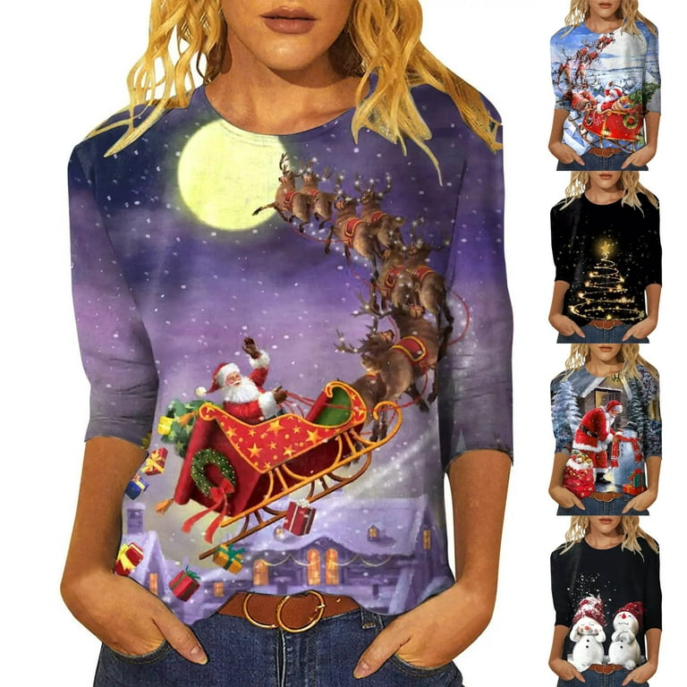 Black of Friday Deals Women's Crewneck Long Sleeve Sweatshirts Christmas 3D  Graphic Print Cute Tops 2023 Festival Pullover Shirts  Clearance