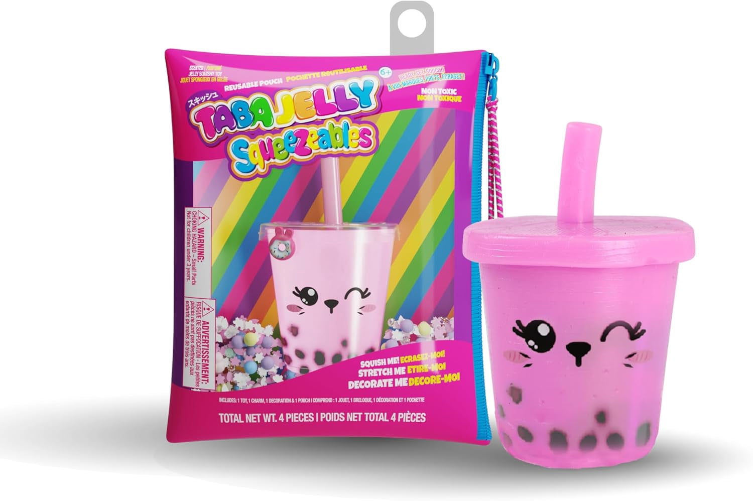 Squeezy Bubble Tea Cup Series 3 Bella Bobba, Pink Decorative Toy with Donut Charm, 1 Pieces