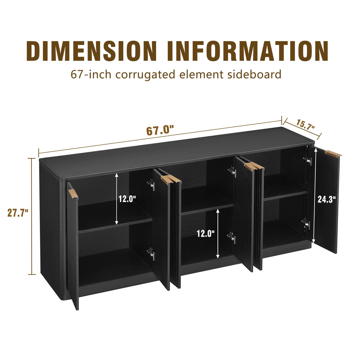 Hommoo 67" Modern Wavy Curved Contour Design Sideboard Buffet Cabinet,Wooden 6-Door Cabinet Storage Cabinet for Kitchen, Bedroom, Living Room, Black