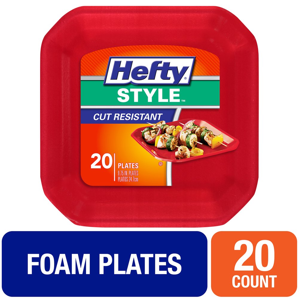 Hefty Style Large Square Foam Party Plates, 20 Count