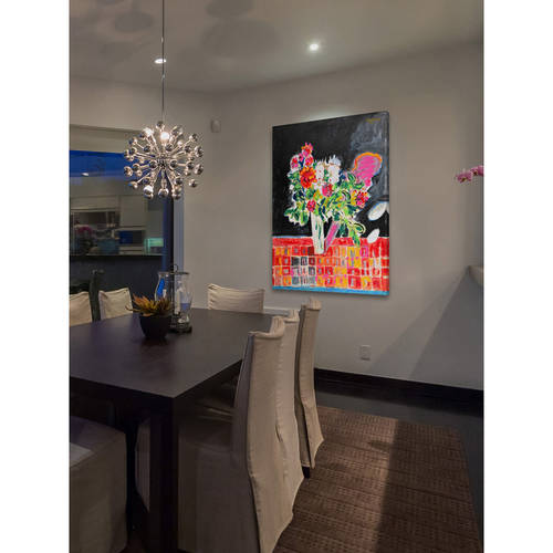 "Flowers on a Checkered Cloth" Painting Print on Wrapped Canvas