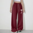 thumbnail image 5 of BLTIBY Girls Wide Leg Sweatpants Bow Printed Y2K Elastic Waist Warm Baggy Pants Kids Fall Solid Color High Waisted Straight Leg Casual Fashion Joggers with Pockets Wine 9-10 Years, 5 of 8