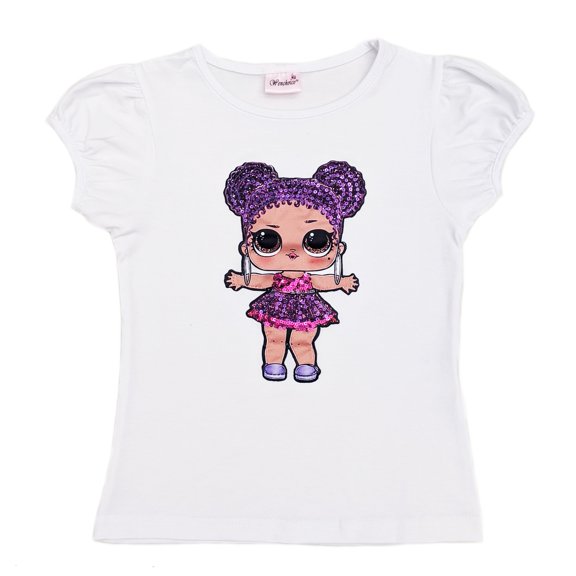 Wenchoice White Lol Purple Queen Sequins Short Sleeve Shirt XXL(9-10Y)