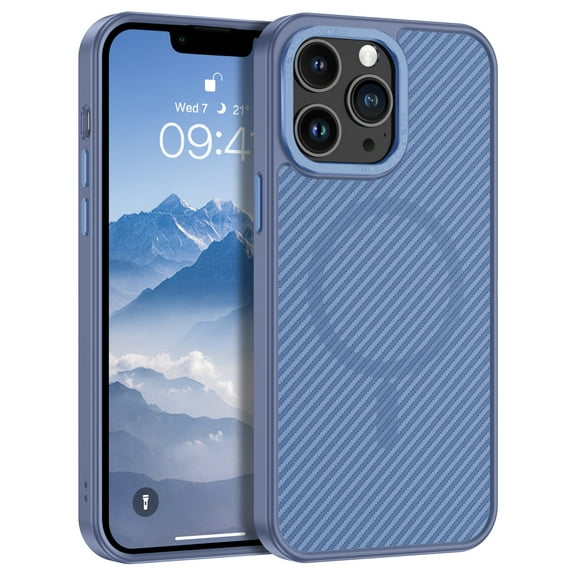 GAOBAO Magnetic for iPhone 13 Pro Max Case, Compatible with MagSafe, Carbon Fiber Slim Fit Smooth Shockproof Protective Phone Cover, Light Blue