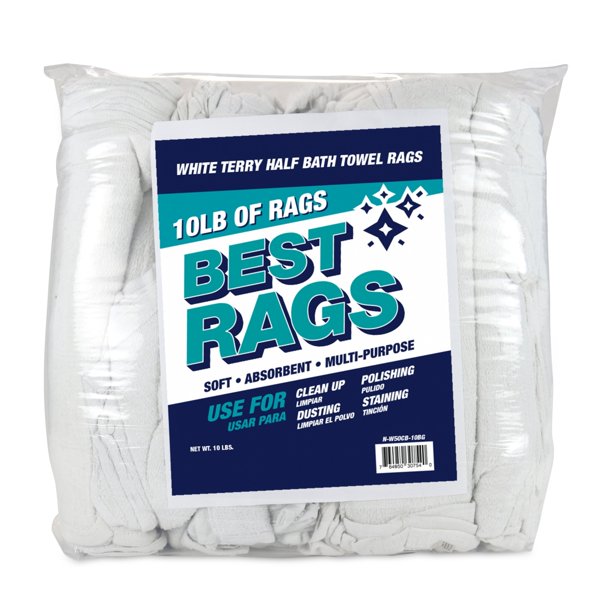 Arkwright White Terry Cloth Rags (10lb Bag), Large Size 20x20 to